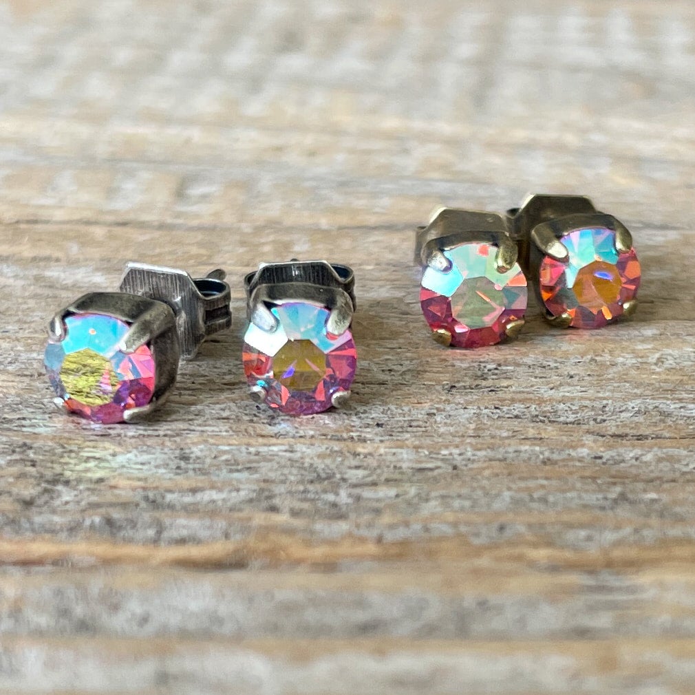 Rose AB Vintage Rhinestone Post Earring Studs